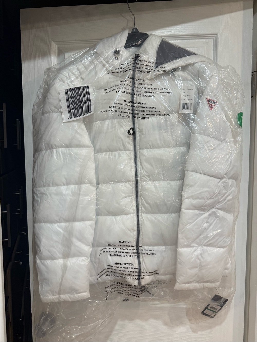 Guess Men's White Quilted Puffer Jacket